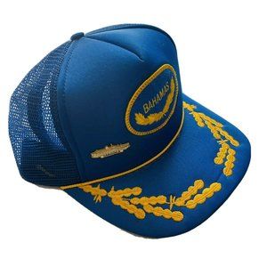 Bahamas Vintage Carnivale Gold Oak Leaves Pin Blue Trucker Hat Cap